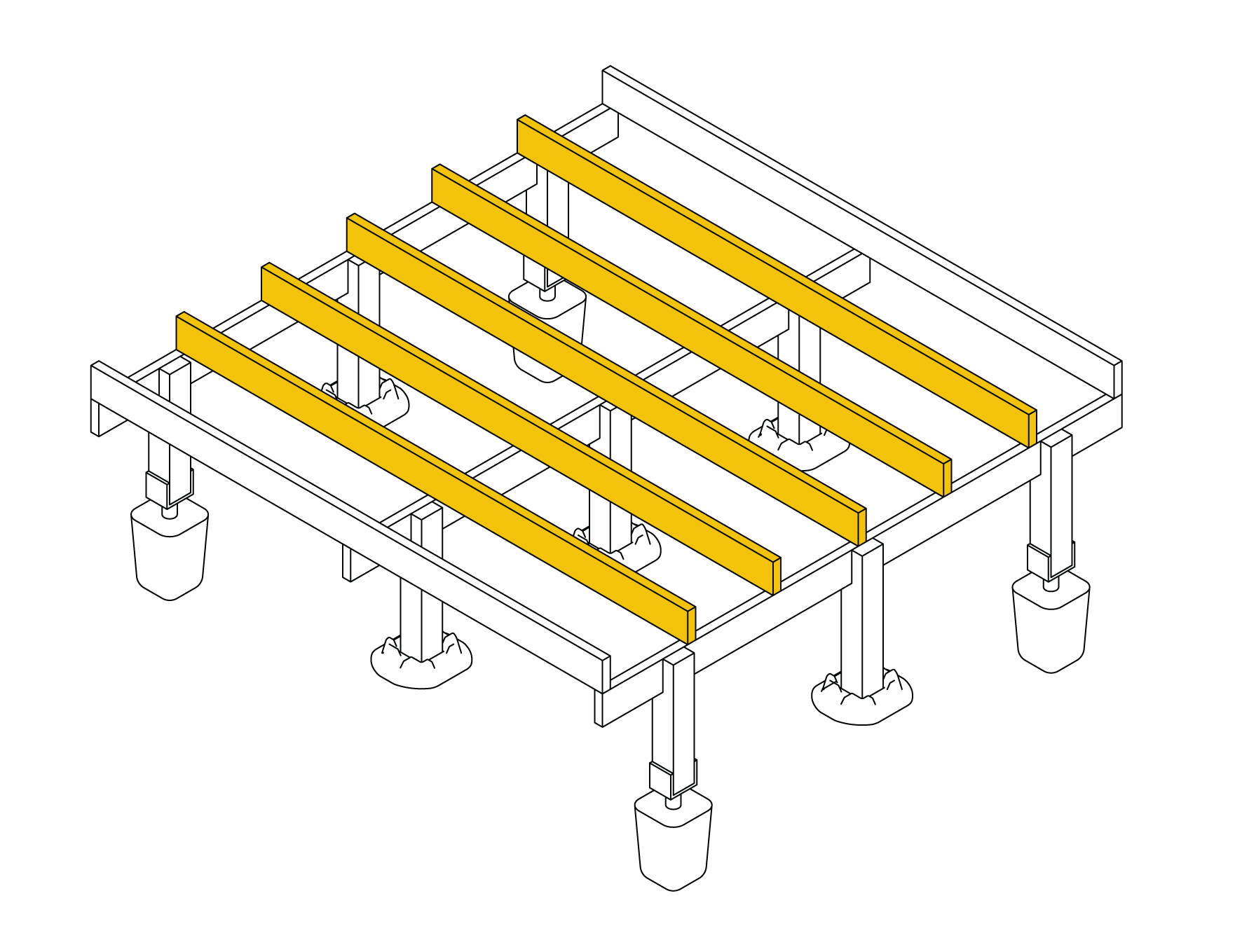 Remaining joists fixed to the bearers with exterior timber screws Remaining joists fixed to the bearers with exterior timber screws