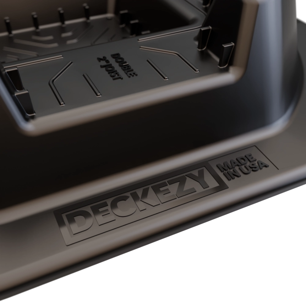 Close-up of the embossed DeckEzy branding and joist markings