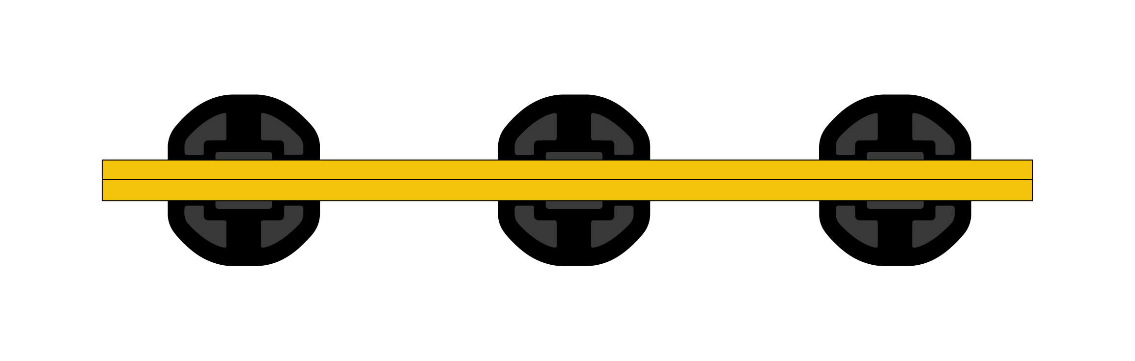 Diagram showing two 2 inch joists side by side in a DeckEzy Foundation Block's central channel