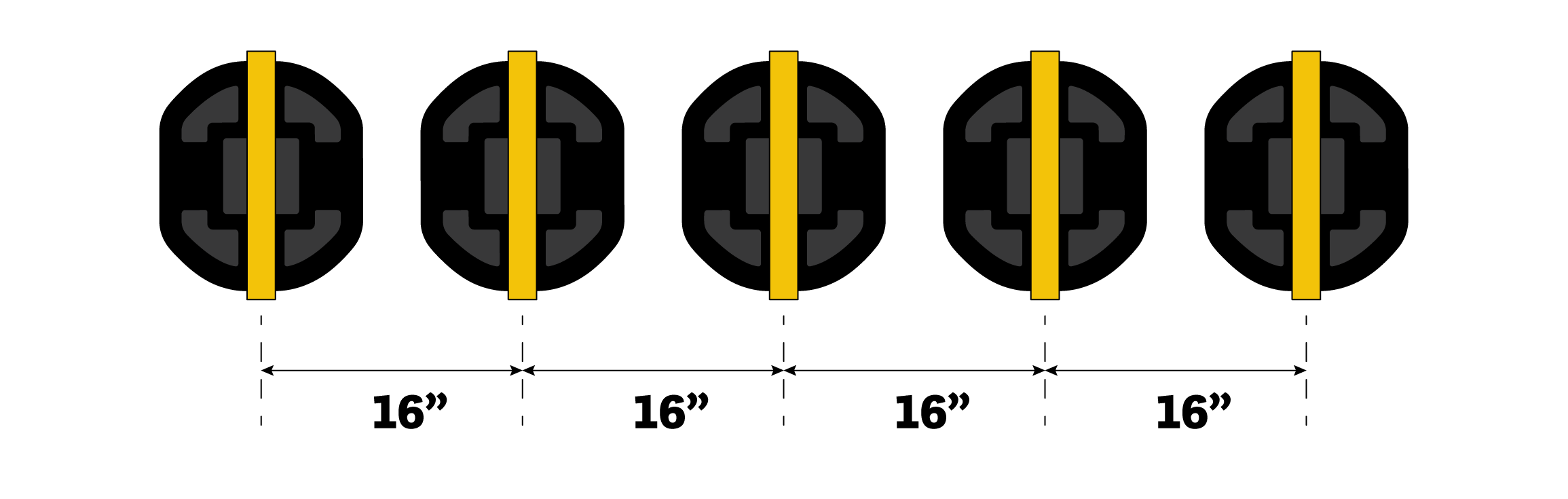Diagram showing joist centers spaced 16 inches apart
