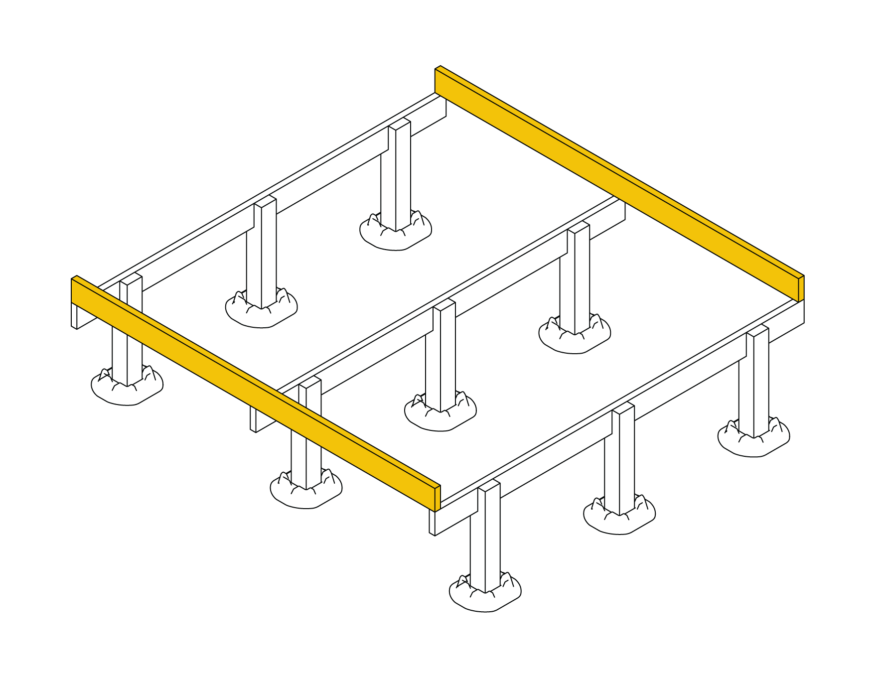 Rim joists fixed to the bearer substructure